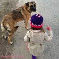 Wordless Wednesday with Linky: Our toddler walking the dog by herself.